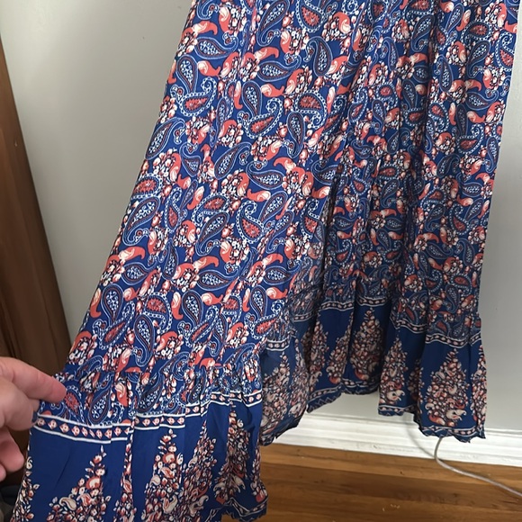 Zesica women blue, orange & cream paisley boho festival maxi wrap dress - Picture 5 of 12